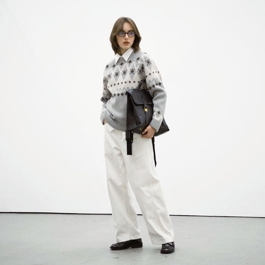 714street羊毛混纺费尔岛毛衣男2025秋冬情侣款落肩宽松针织衫女 商品图1