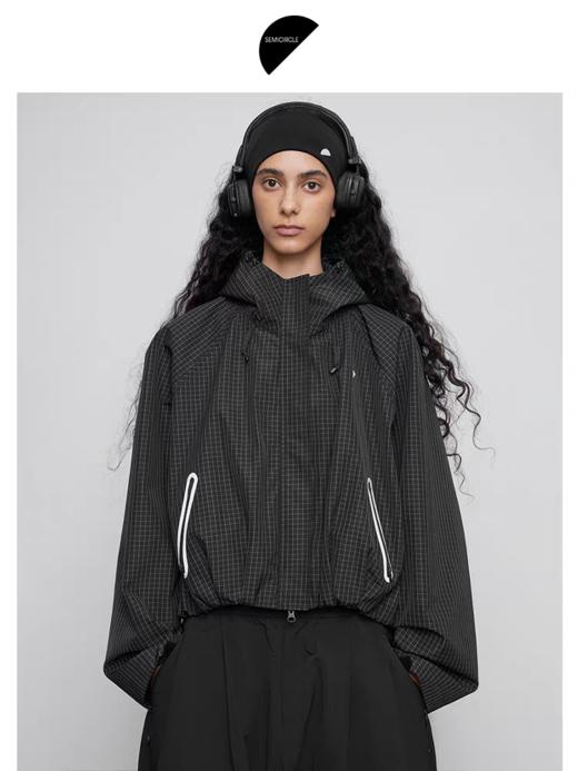 半圆/Q5821737/连帽立领防风格子轻户外长袖外套 商品图0