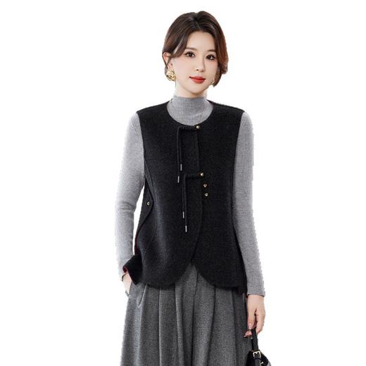 KQ品牌新中式羊毛大衣双面毛呢外套小个子马甲女时尚洋气妈妈装马夹 商品图4