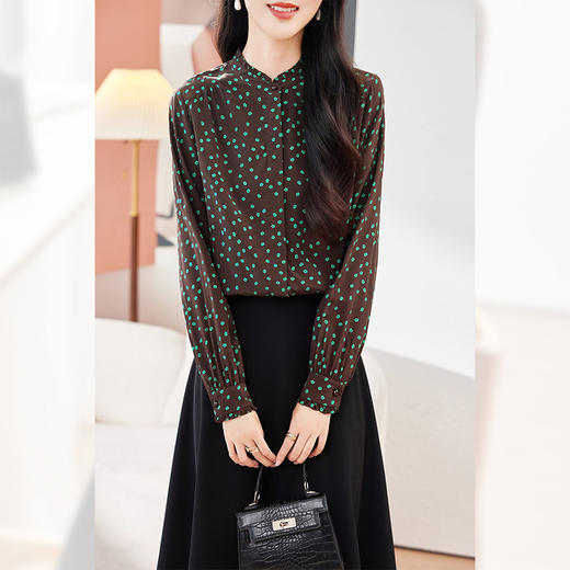 KQ时尚品牌双绉真丝衬衫女长袖2025秋装新款波点桑蚕丝薄款上衣小衫 商品图2