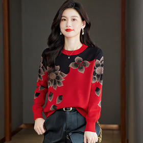 M2742-158短款印花毛衣女士套头针织打底衫2025秋冬新款宽松慵懒风内搭上衣