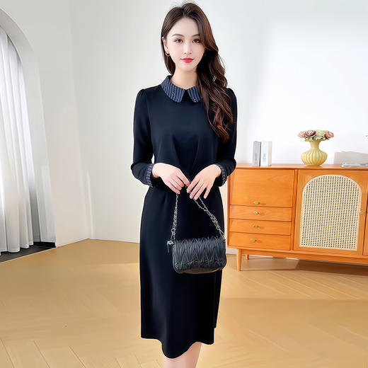 QYM SDB20-Y假两件连衣裙简约时尚中长款拼接裙 商品图2