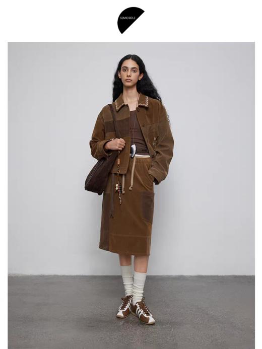 半圆/Q5239766/不规则拼接拼色复古半身裙 商品图1