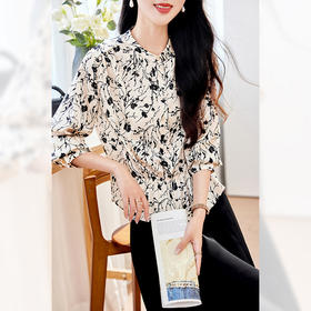 KQ2025秋季真丝碎花衬衫女长袖打底衫洋气小衫气质显瘦桑蚕丝上衣女