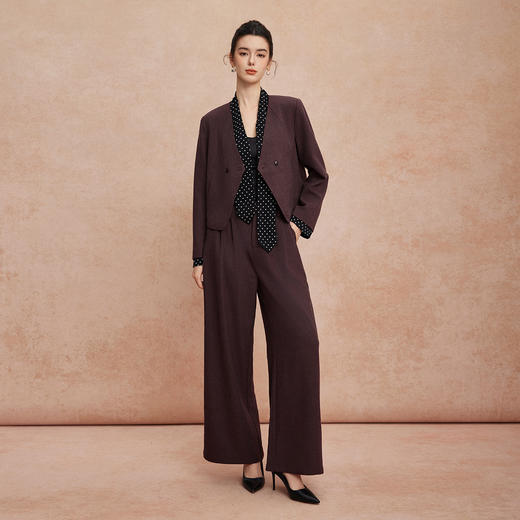 QG101斯尔丽25新款时尚套装文艺通勤小香外套波点丝巾配修身直腿裤套装 商品图0