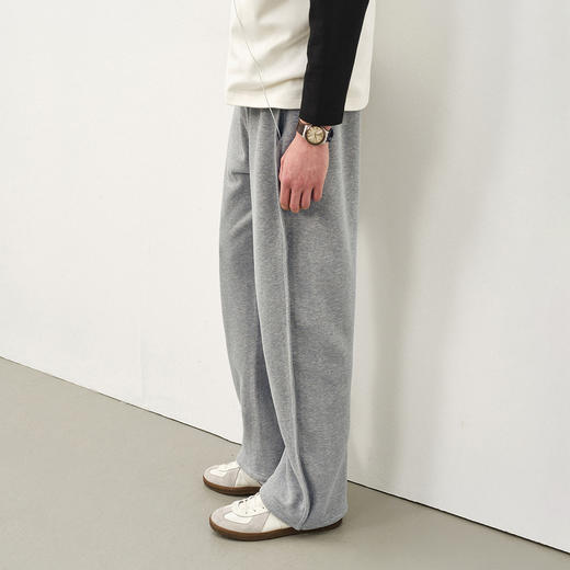 714street休闲简约垂感宽松弯刀裤2025秋冬潮牌加绒灰色卫裤男款 商品图0