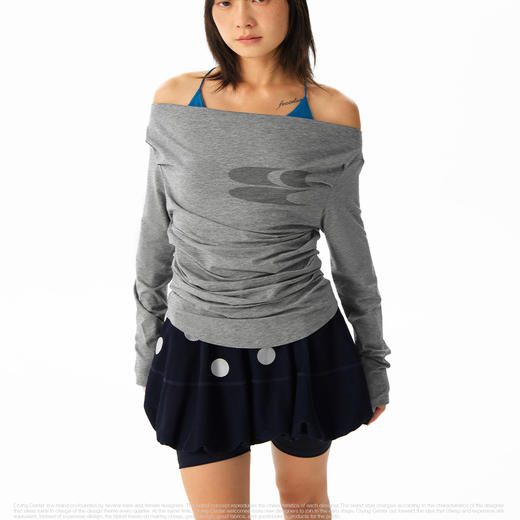 CryingCenter凉感系列斜肩长袖露肩褶皱凉感上衣 哭喊中心 商品图3