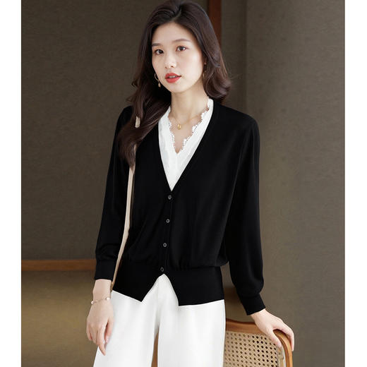 丁摩新款撞色拼接v领针织开衫女小香风气质减龄显瘦上衣5ZF-00378 商品图1