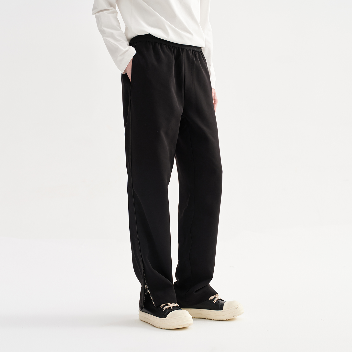 REDCHARCOAL 红炭黑色西裤男秋季新品松紧腰直筒男士长裤宽松裤子