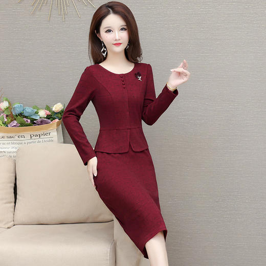 QYM 1125X19-Y长袖连衣裙平时可穿婚礼服包臀裙假两件 商品图1