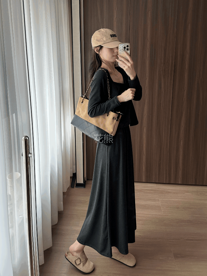 【糯米慵懒三件套装】手感堪比羊绒!专柜货捡漏案长袖开衫+吊带背心+半裙!版型特别好，上身遮肉显瘦!整个人又长又直特别显气质!