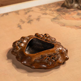 清	黄花梨雕松树纹随形水盂