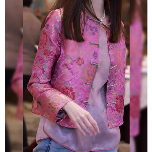 丁摩女装粉色新中式国风潮御姐穿搭洋气盘扣短外套5ZF-9154 商品图1