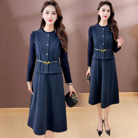 QYM SDB17-Y洋气法式两件套连衣裙时尚收腰女神范裙