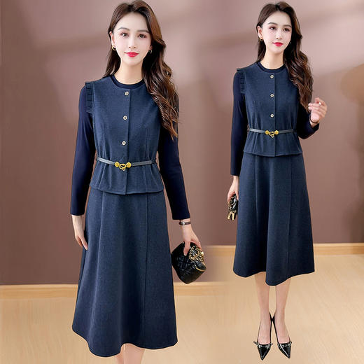 QYM SDB17-Y洋气法式两件套连衣裙时尚收腰女神范裙 商品图0