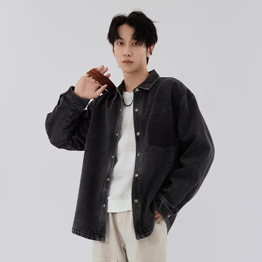 【新品上新】HX 秋季水洗牛仔翻领长袖衬衫S103533138101 商品图3