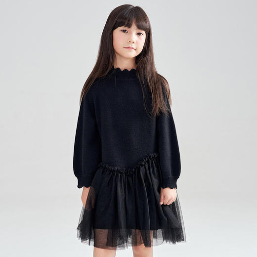 笛莎Deesha 2025冬季新款女童时尚气质网纱拼接针织连衣裙 商品图2