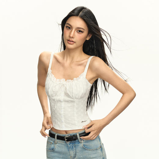 Ariseism 美式辣妹白色蕾丝提花吊带背心女2025夏季新款显瘦上衣 商品图3