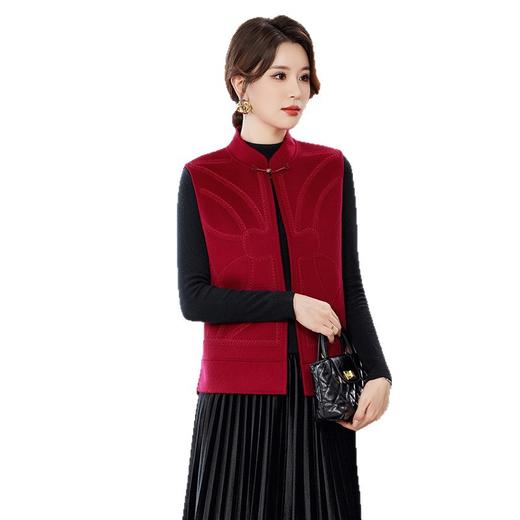 KQ2025秋新款新中式国风毛呢马夹女士复古盘扣无袖上衣妈妈羊毛外套 商品图4