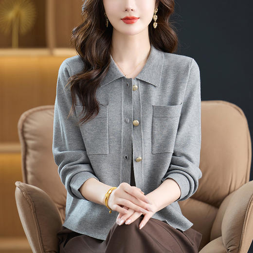 SC7-9102-168针织开衫春秋外搭大码女装2025新款气质减龄翻领毛衣秋季纯色外套 商品图3