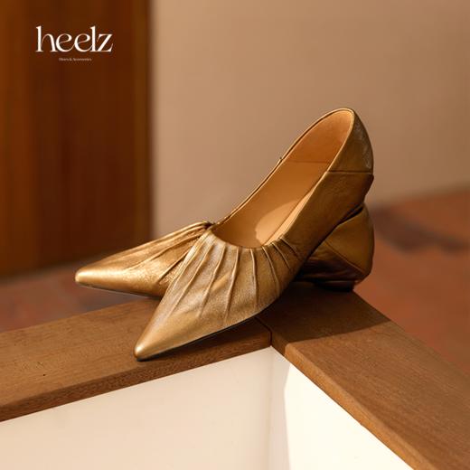 【小金鞋】heelz设计师手工鞋履|手工褶皱金属羊皮深口奶奶鞋 2公分 商品图0
