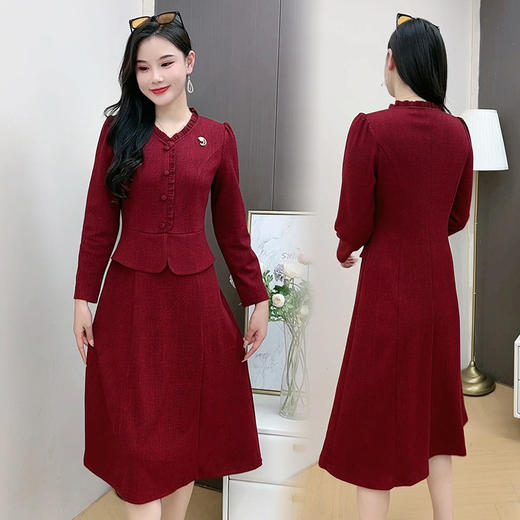 QYM 1125X22-Y假两件连衣裙气质时尚简约收腰中长裙 商品图3