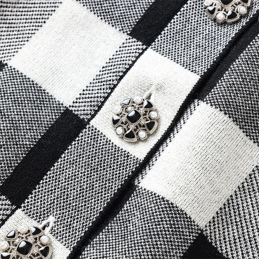 丁摩 高级感格纹单排扣针织开衫女秋季新款气质百搭休闲上衣5ZF-11454 商品图3