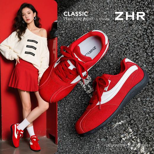 ZHR则则复古薄底德训鞋女鞋2025秋季百搭增高赛车鞋超软红色鞋子 商品图6