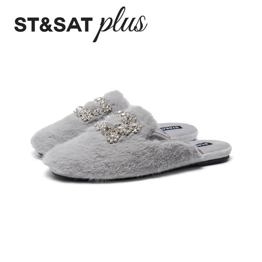 【微醺系列】星期六都市丽人钻扣毛绒穆勒拖SSD4114160 商品图11