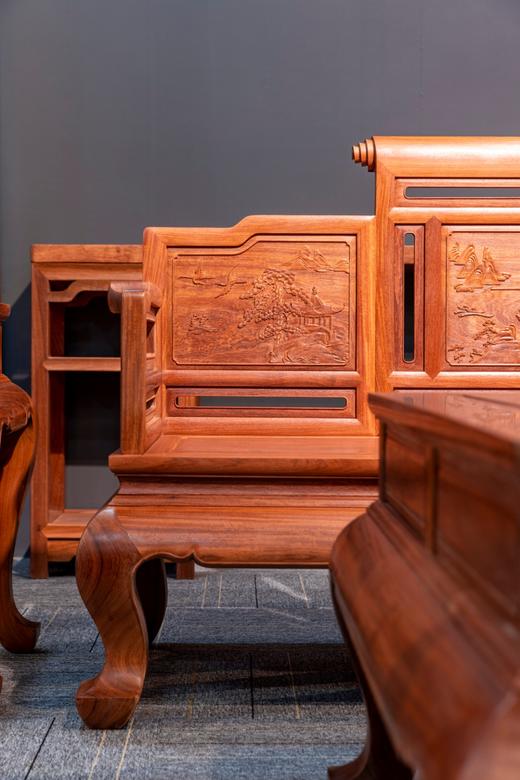 红桥红  家具严选  缅甸花梨（大果紫檀）  【直背 带雕花卷书沙发 八件套】 商品图3