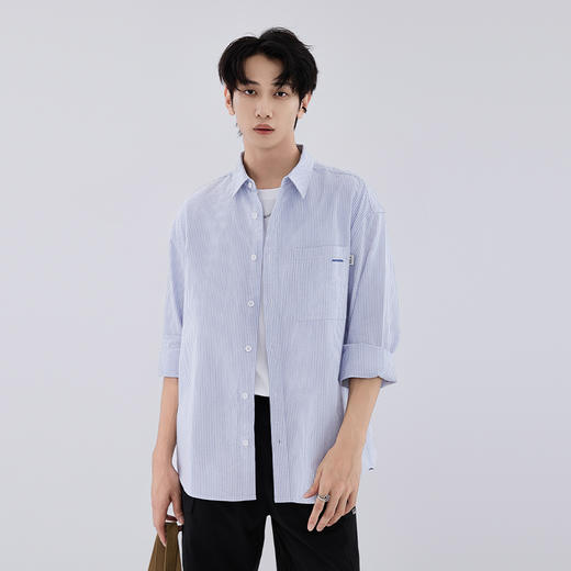 【新品上新】HX 春秋季翻领长袖衬衫纯棉S103533135101 商品图3