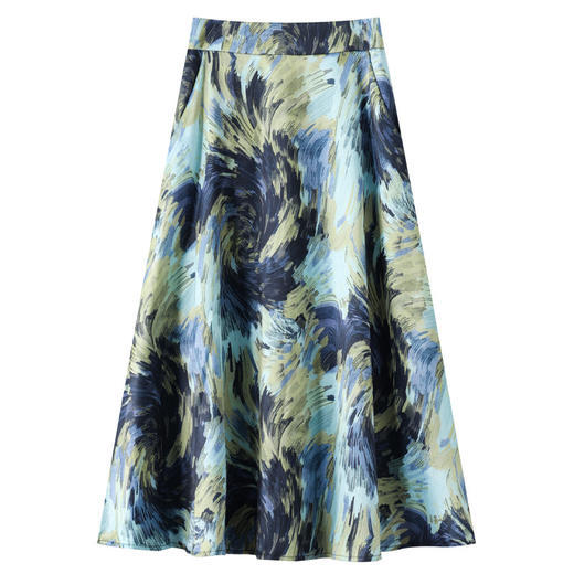 丁摩 蓝色印花半身裙女春夏季薄款中长款高级感气质A字大摆伞裙5ZF-53371 商品图0