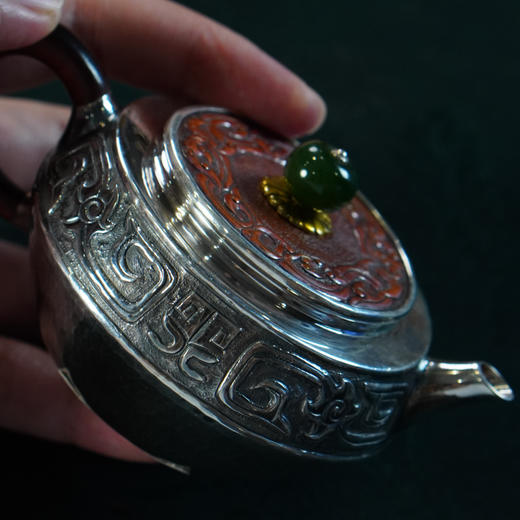 饕餮周盘壶 银壶 铜包盖 约130g 左右 商品图8