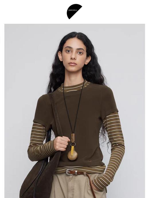 半圆/Q5127799/假两件修身圆领长袖t恤 商品图0