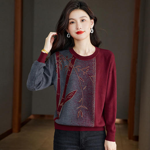 M2746-158高级感针织衫短款打底衫女2025秋冬新款原宿风妈妈装毛衣烫钻上衣 商品图1