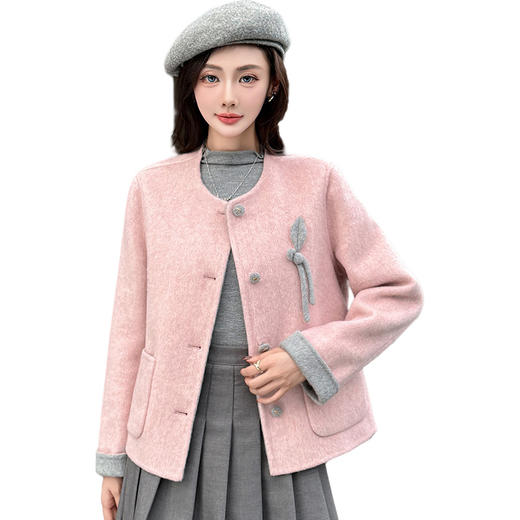 QYM 5958-Y双面毛呢外套时尚单排扣休闲上衣 商品图4