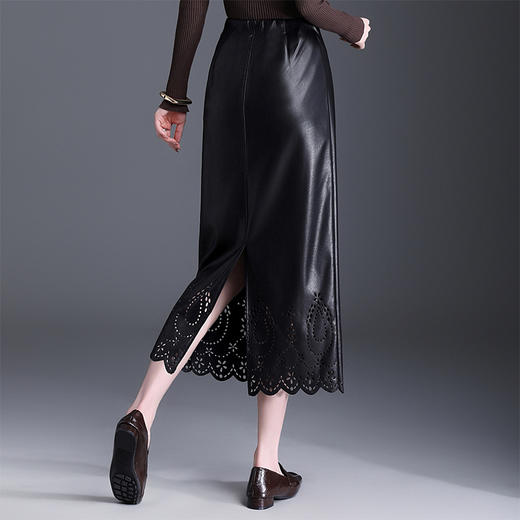 QYM 767-Y皮包裙PU皮裙时尚高腰半身裙开衩一步裙 商品图2