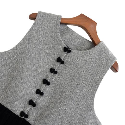 雀说新中式国风撞色毛呢马夹新款拼接荷叶边金丝绒马甲背心AL 商品图4