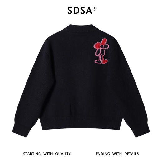 72623SDSA男士秋冬新款痞帅男装潮牌撞色钩花朵设计拉链开衫针织衫百搭 商品图5