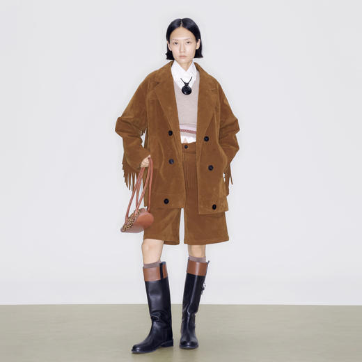 lost in echo2025早秋新款双排扣休闲流苏仿麂皮西装外套直筒中裤 商品图4