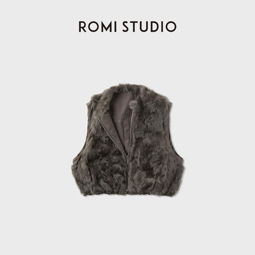 ROMI STUDIO“绒雾”小湖羊羔胎羊皮毛一体水波纹马甲RWCWW86346 商品图3