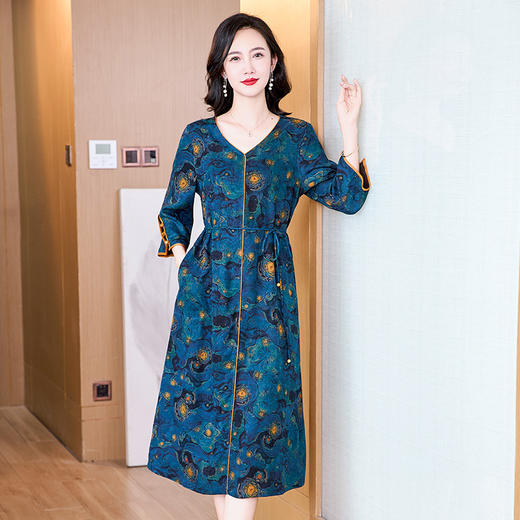 丁摩真丝香云纱连衣裙七分袖时尚减龄桑蚕丝裙AL2952 商品图0