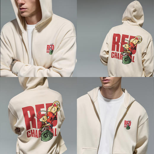 REDCHARCOAL 红炭白色老鼠印花开衫连帽卫衣男秋新款潮牌男士外套 商品图3