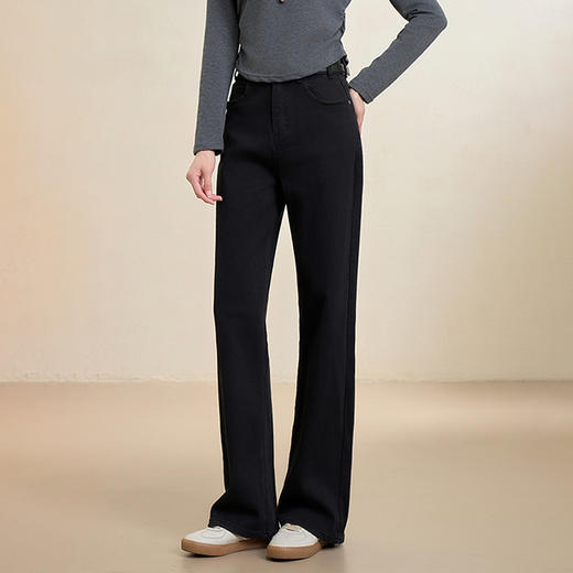 西遇韩系气质牛仔裤女秋季新款高腰显瘦直筒裤窄版阔腿裤长裤H0051298 商品图3