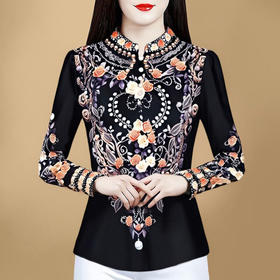 KQL E333M3175洋气印花立领衬衫薄款套头上衣