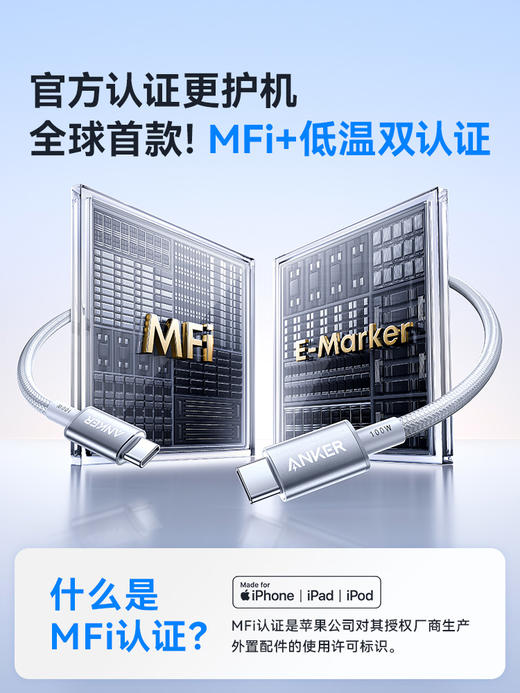 【热销】Anker安克 100W双Type-C尼龙PD快充数据线适用苹果17华为小米手机1米/1.8米/3米 A8756/7/8 商品图3