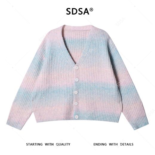 SDSA男士秋冬新款痞帅男装简约渐变纽扣V领针织衫温柔百搭毛衣潮 商品图0