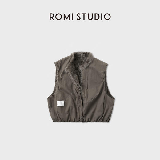 ROMI STUDIO“绒雾”小湖羊羔胎羊皮毛一体水波纹马甲RWCWW86346 商品图1