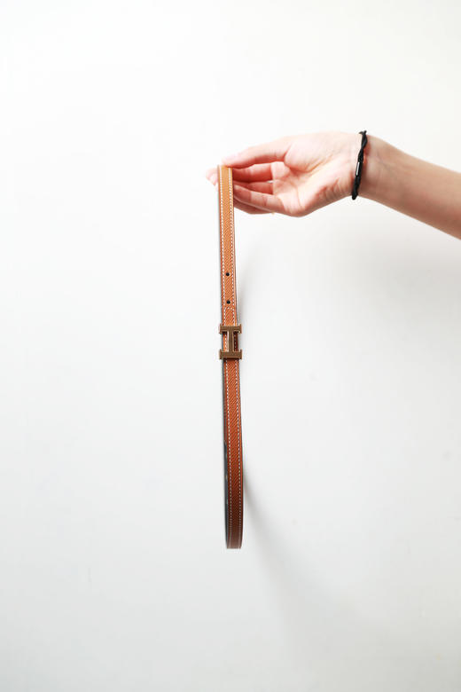 小牛皮+金属扣，四色一起。窄边双面明线衍缝牛皮腰带皮带C091566 商品图7