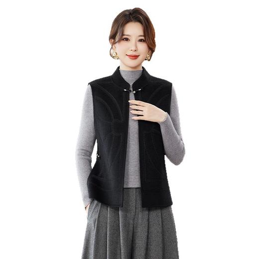 KQ秋冬季优雅中式国风坎肩毛呢马夹女复古盘扣无袖上衣羊绒毛呢外套 商品图4